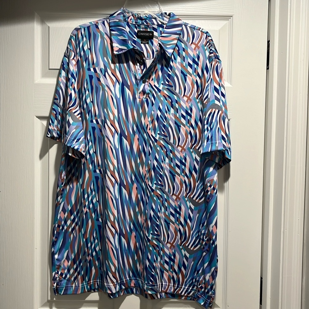 Chase 54 Men’s Golf Performance Polo Shirt Mad Zebra Print Size XL.